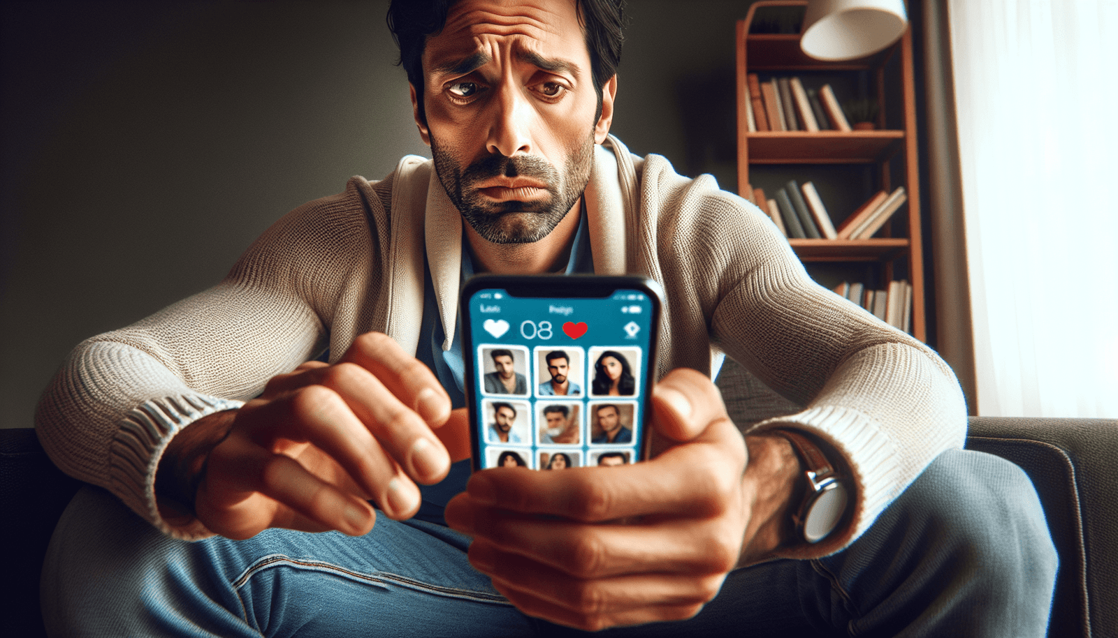 En person kaster et blikk på telefonen mens han eller hun sveiper på en datingapp, noe som viser usikkerheten som ofte oppstår ved nettdating.