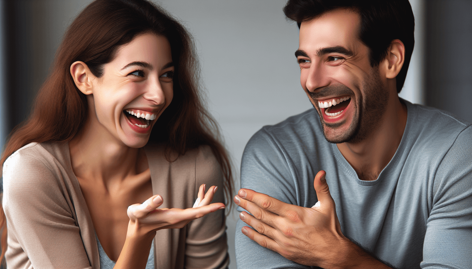 To mennesker nyter en munter stund mens de diskuterer komplimenter.