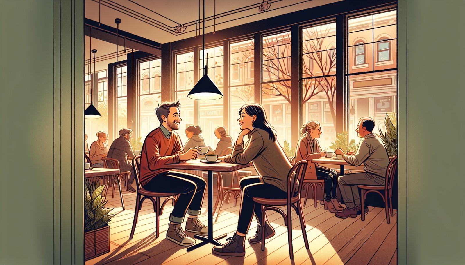 En person som sitter på en kafé og sosialiserer på en uformell måte, noe som symboliserer ekte forbindelser.